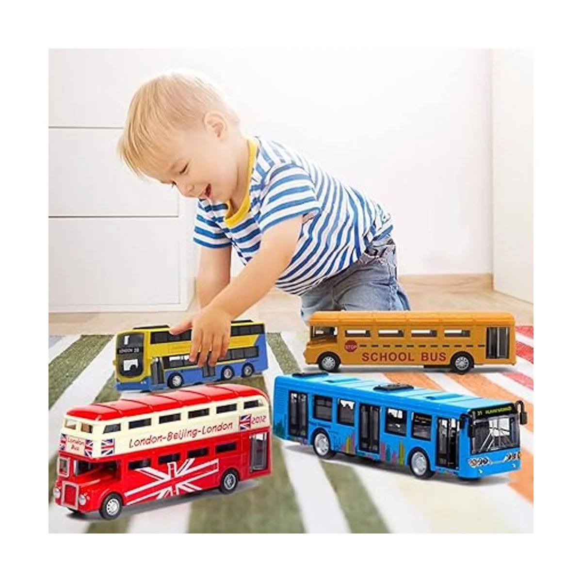 Bus Toys Juego de 4 unidades para autobús escolar de_6