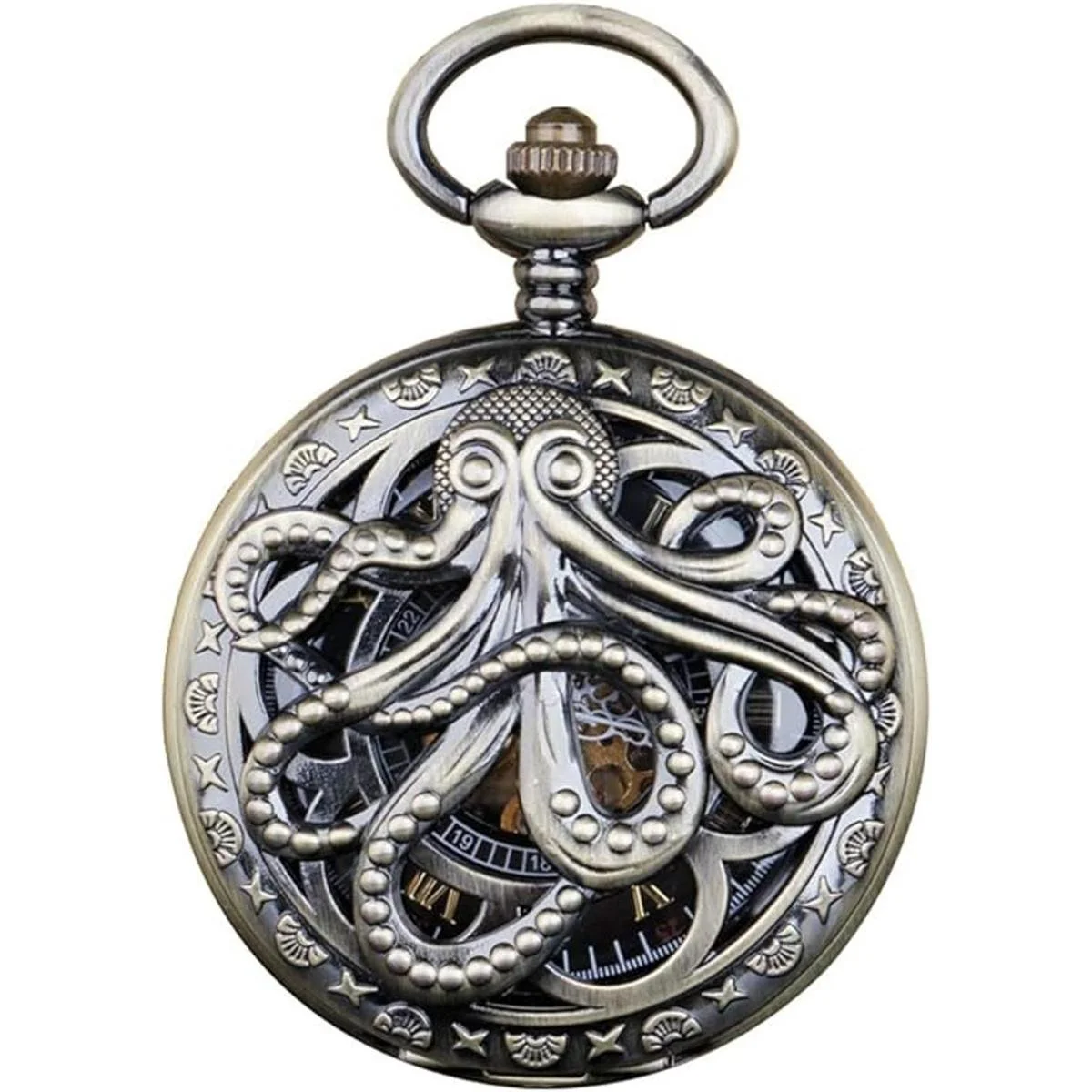 Reloj de bolsillo mecánico Steampunk con números romanos_1