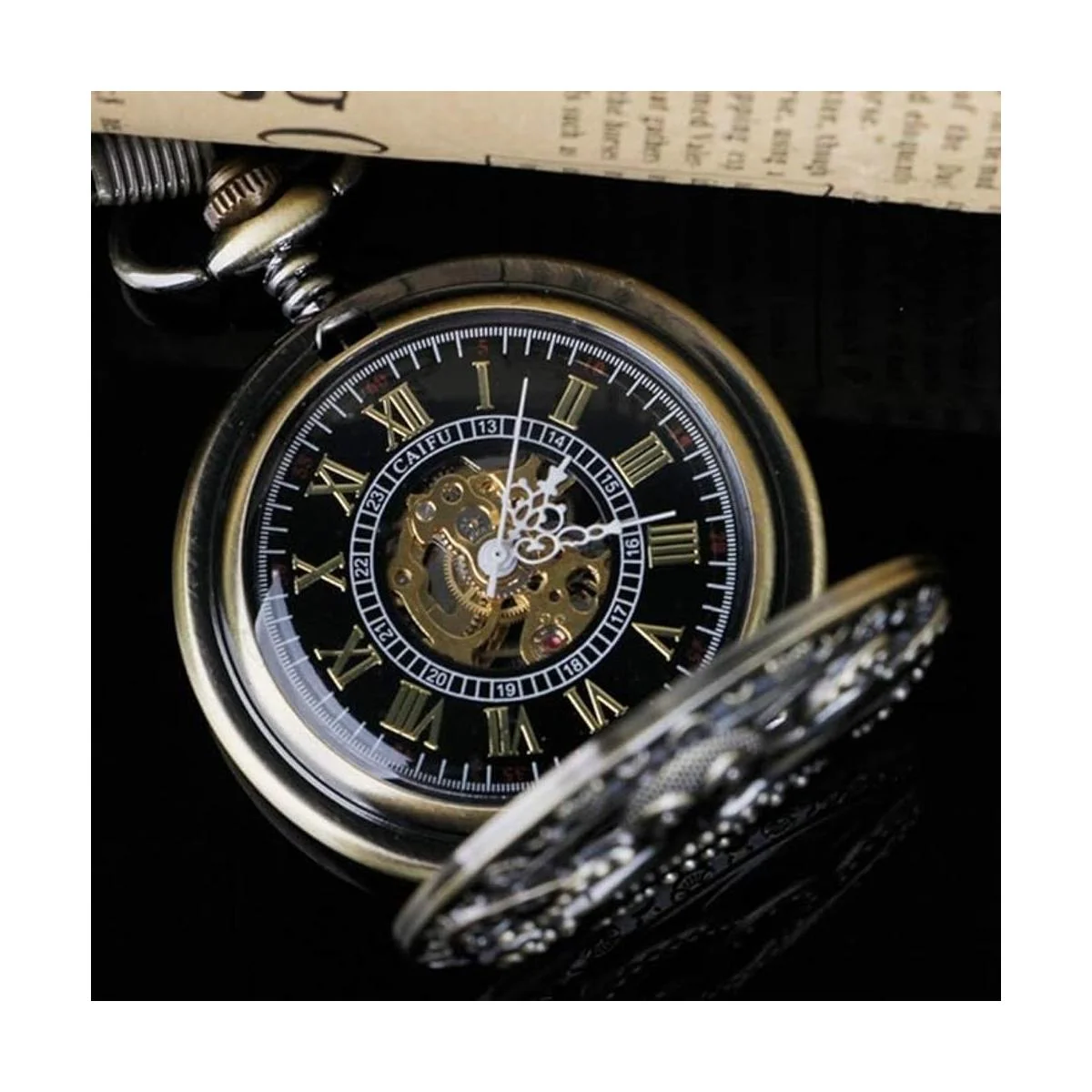 Reloj de bolsillo mecánico Steampunk con números romanos_5