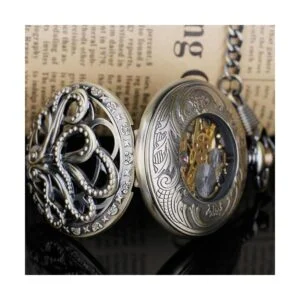 Reloj de bolsillo mecánico Steampunk con números romanos_4