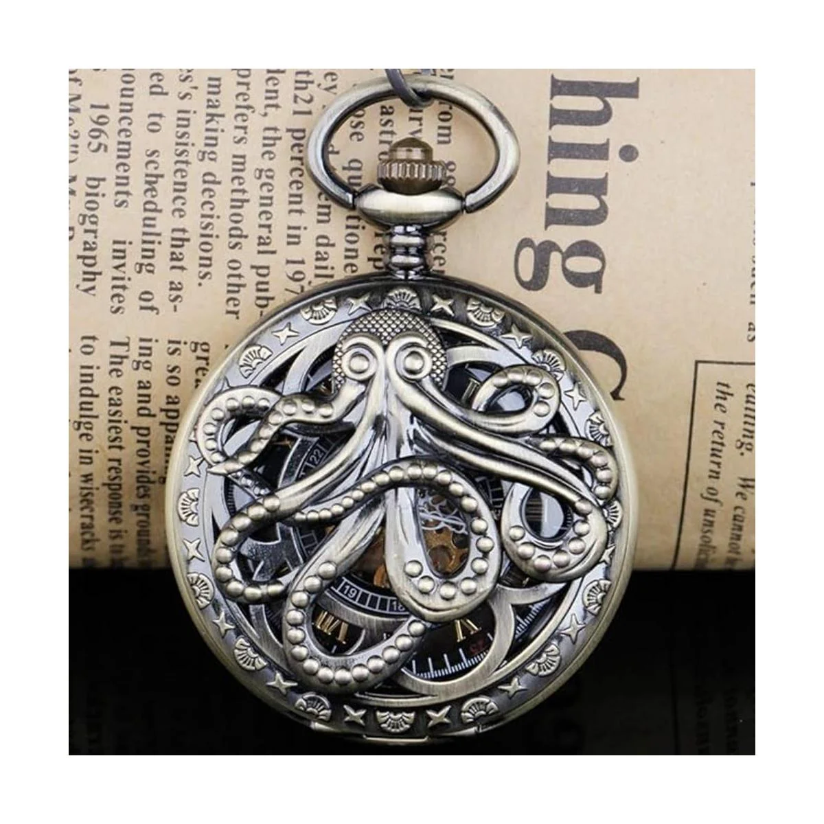 Reloj de bolsillo mecánico Steampunk con números romanos_2
