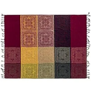 Manta bohemia con borlas de jacquard de felpilla para_7