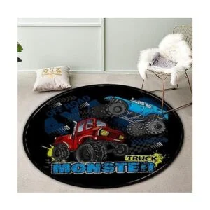 Kuizee Alfombra redonda azul Monster Truck Boy sala de_2