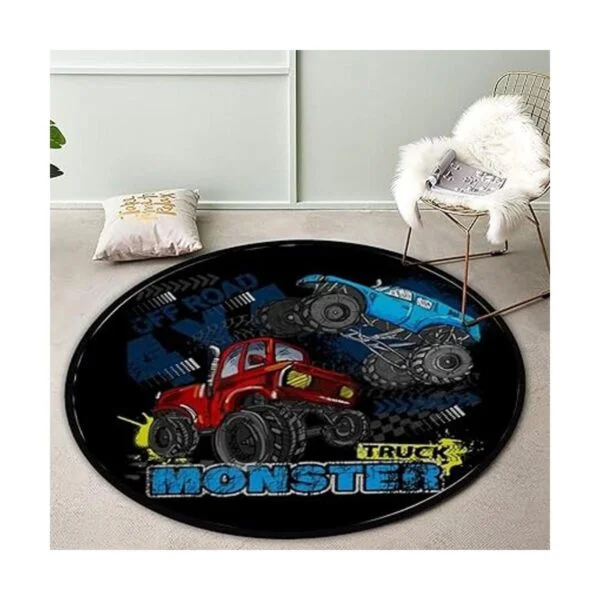 Kuizee Alfombra redonda azul Monster Truck Boy sala de_2