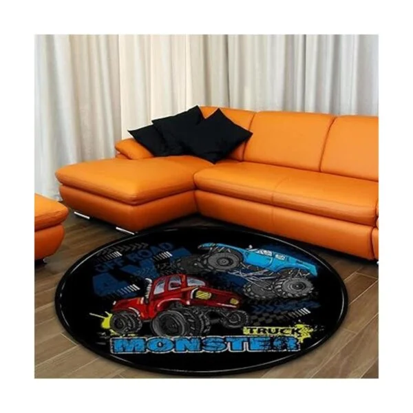 Kuizee Alfombra redonda azul Monster Truck Boy sala de_3