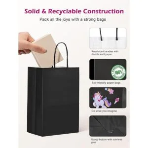 MESHA 100 bolsas de regalo negras de 5.25 x 3.75 x 8_4