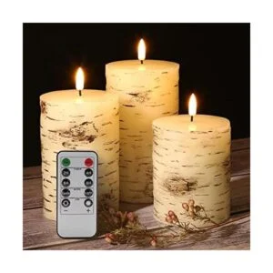 Eywamage Juego de 3 velas de pilar sin llama de madera de_1