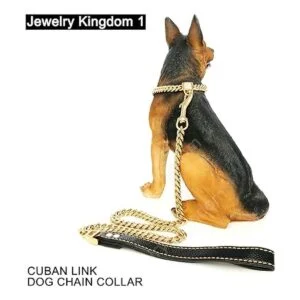 Collar de cadena para perro dorado con hebilla segura con_7
