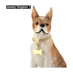 Collar de cadena para perro dorado con hebilla segura con_5