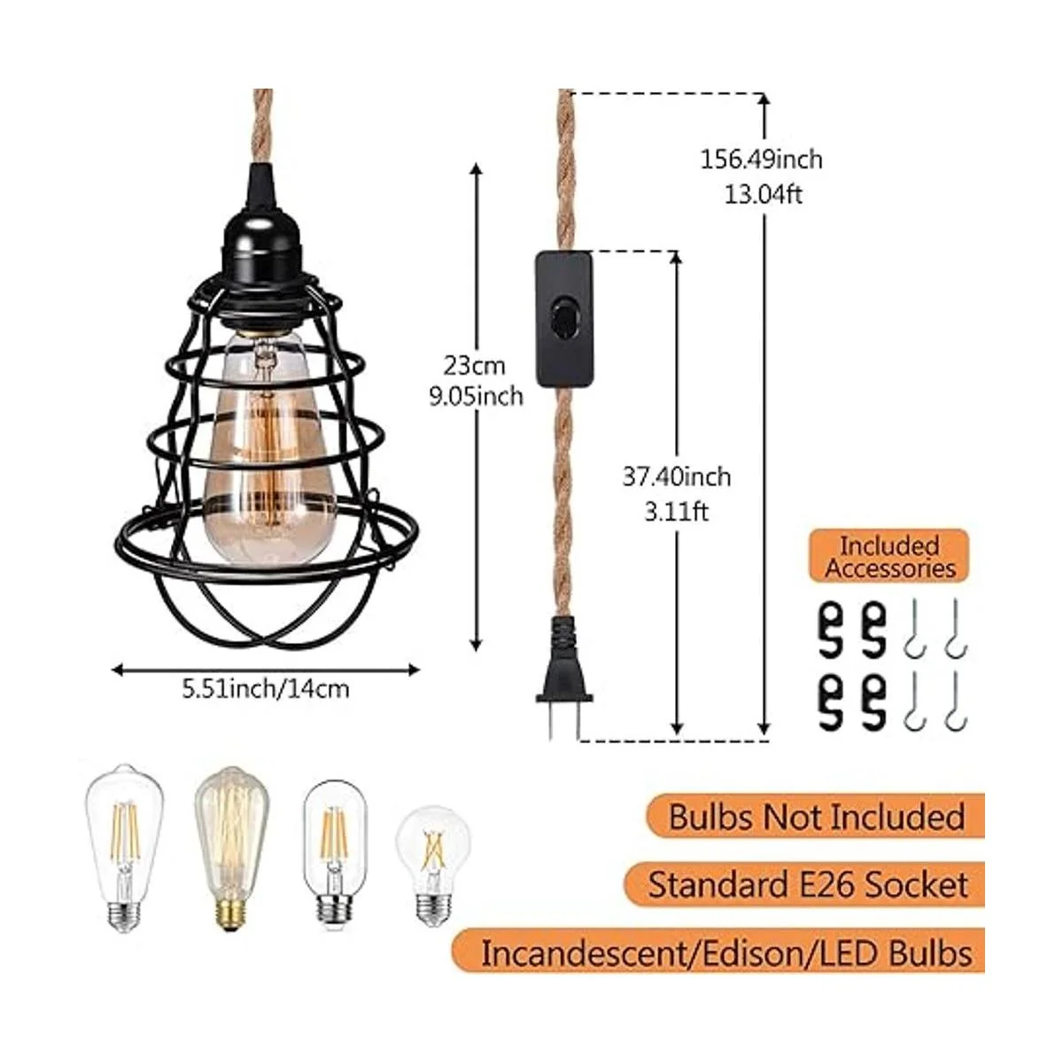 Lámpara colgante industrial con enchufe luces colgantes_2