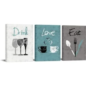 Fushvre 3 paneles de cocina arte de pared vintage tenedor_1