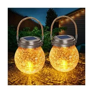 DBF Linterna solar de cristal agrietada ámbar cálido LED_1