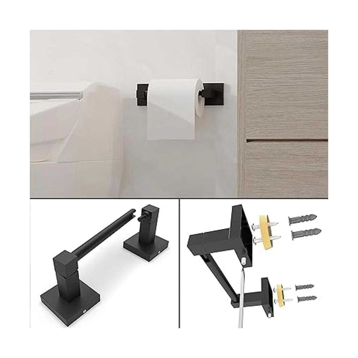 Ruacq Soporte de papel higiénico negro mate accesorios de_4