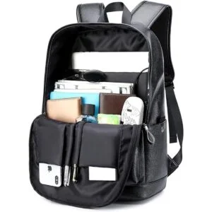 Mochila de cuero negro para computadora portátil para_2