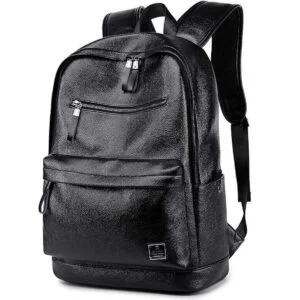 Mochila de cuero negro para computadora portátil para_1