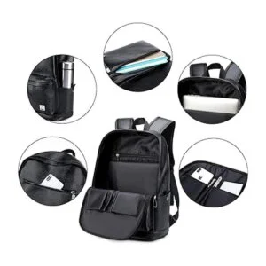 Mochila de cuero negro para computadora portátil para_4