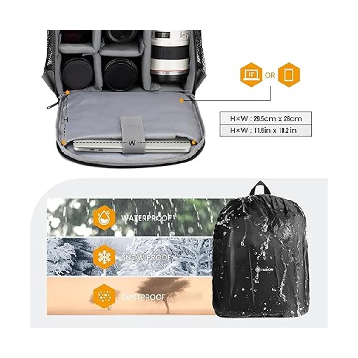 TARION Mochila para cámara profesional con cubierta de_5