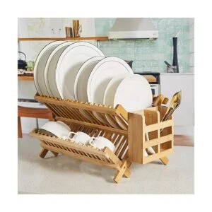 NOVAYEAH Escurridor de platos de bambú de 2 niveles_5