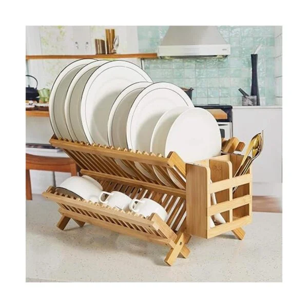 NOVAYEAH Escurridor de platos de bambú de 2 niveles_5
