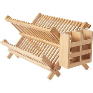 NOVAYEAH Escurridor de platos de bambú de 2 niveles_1