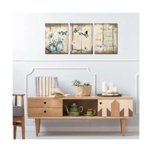 FuShvre 3 piezas rústicas flor lienzo pintura margarita y_3