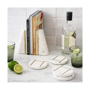 Main Mesa Sujetalibros geométricos de mármol con_3