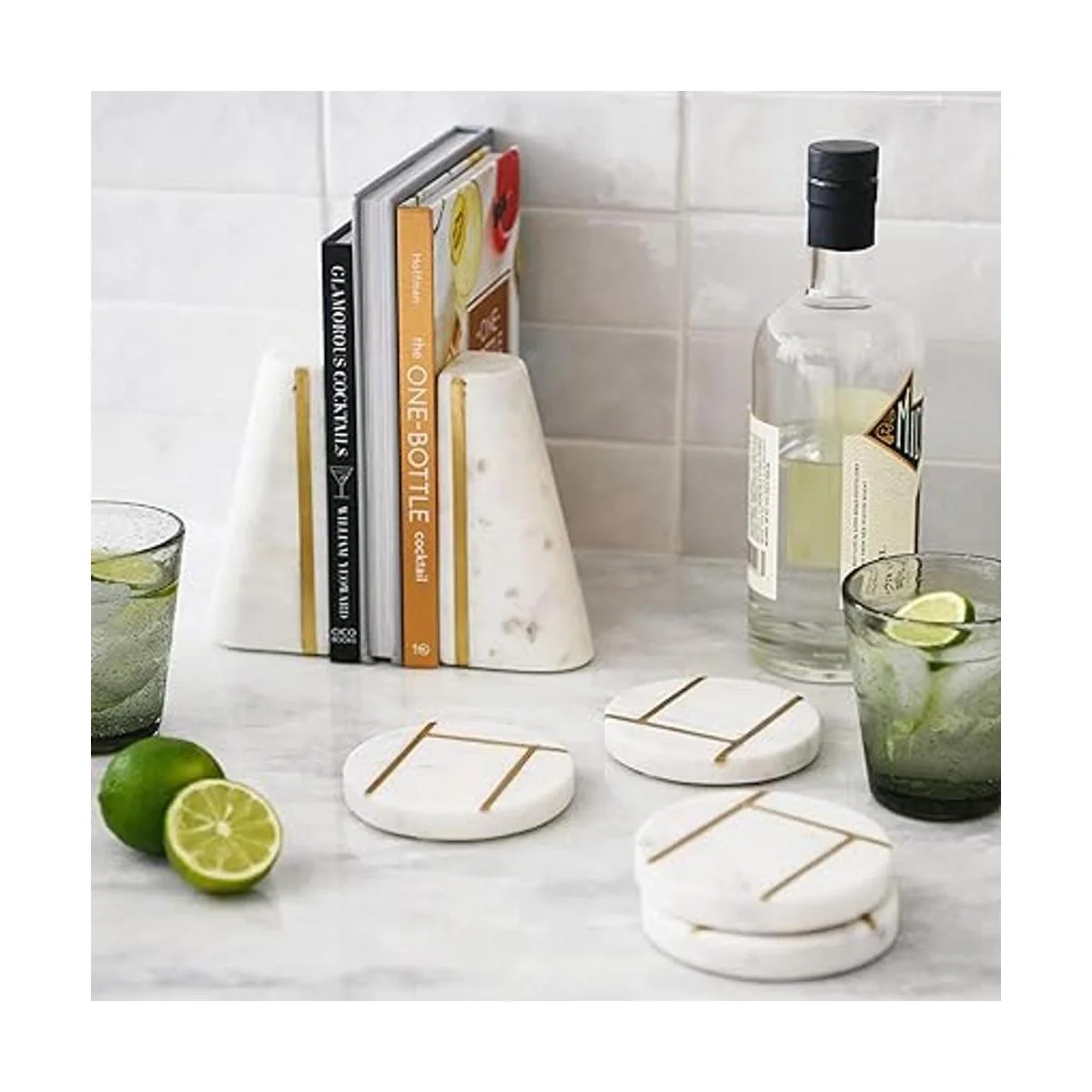 Main Mesa Sujetalibros geométricos de mármol con_3