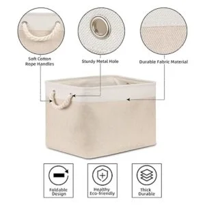 Bidtakay Cesta de almacenamiento de tela de color beige_5