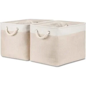 Bidtakay Cesta de almacenamiento de tela de color beige_1