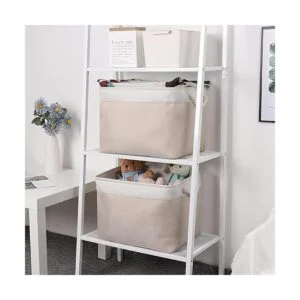 Bidtakay Cesta de almacenamiento de tela de color beige_4