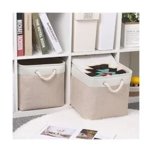 Bidtakay Cesta de almacenamiento de tela de color beige_3