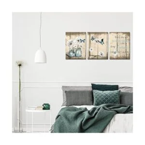 FuShvre 3 piezas rústicas flor lienzo pintura margarita y_4