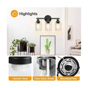 Watyo Lámpara de baño negra para tocador 3 luces de pared_4