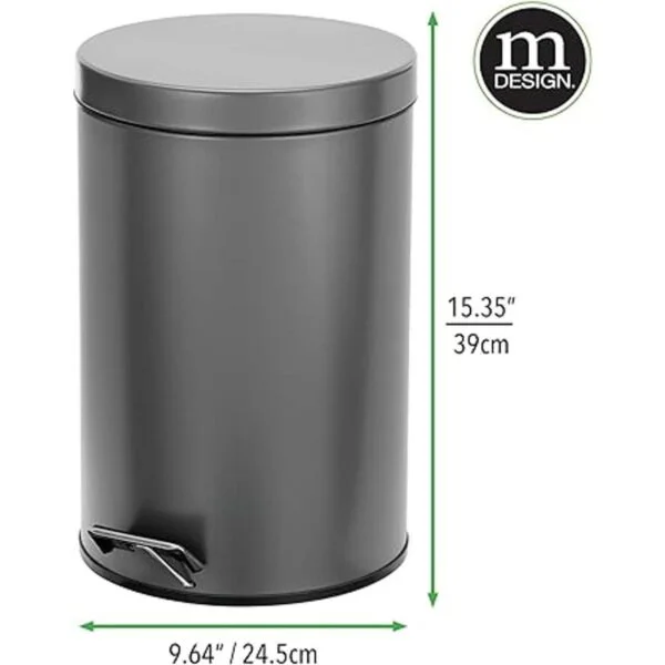 mDesign Cubo de basura redondo pequeño de metal de 3_3