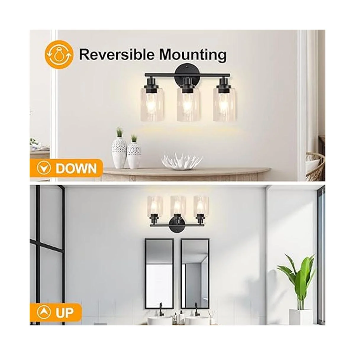 Watyo Lámpara de baño negra para tocador 3 luces de pared_2