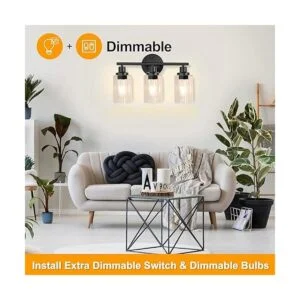 Watyo Lámpara de baño negra para tocador 3 luces de pared_3