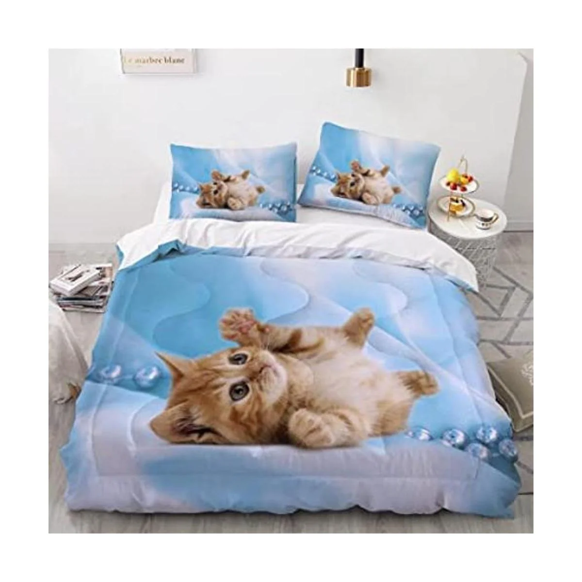 Yasida Juego de edredón para gatos tamaño individual para_1