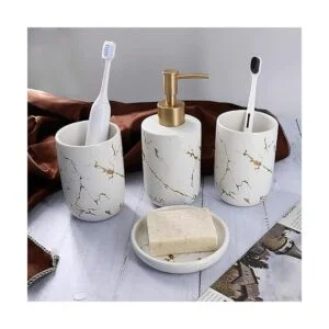 Qulable Juego completo de accesorios de baño color crema_2