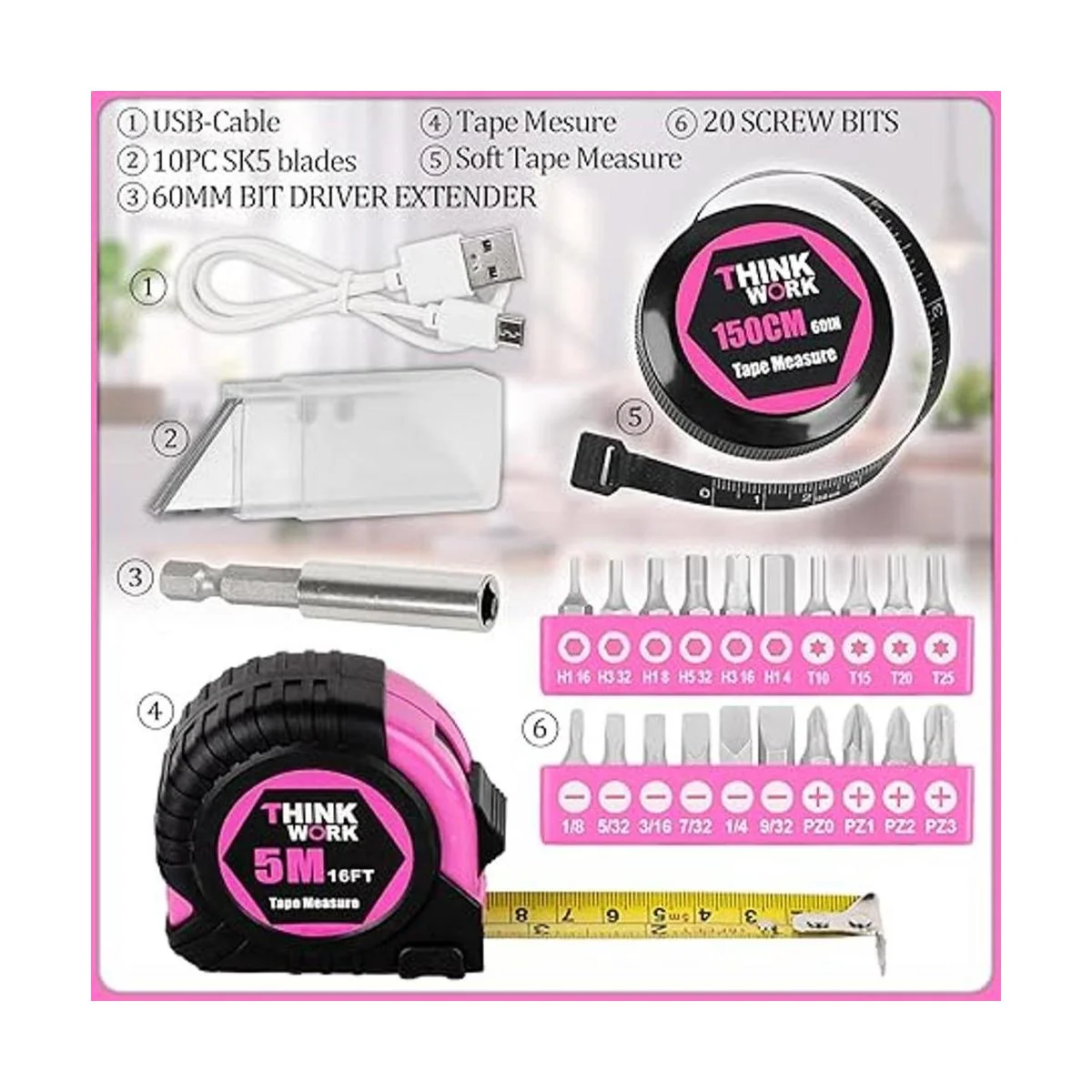 THINKWORK Juego de 40 herramientas de mano para mujer con_6