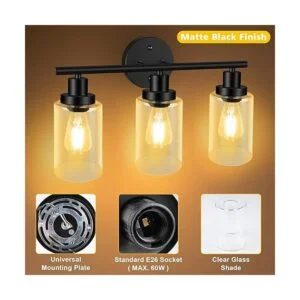 Unicozin 3 luces de tocador lámpara de pared negra con_3