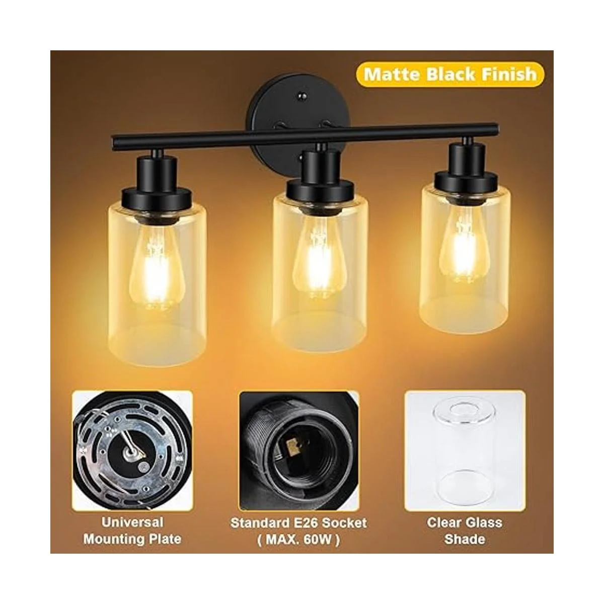 Unicozin 3 luces de tocador lámpara de pared negra con_3