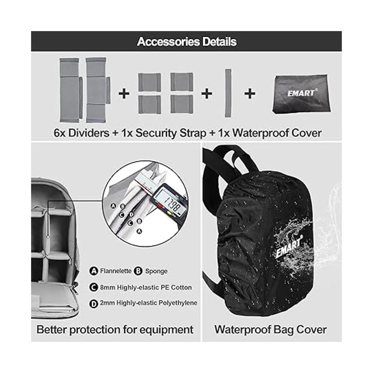 EMART Mochila de cámara con compartimento extraíble bolsa_5