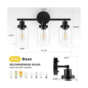 Unicozin 3 luces de tocador lámpara de pared negra con_2