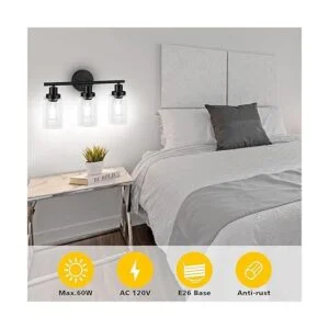 Unicozin 3 luces de tocador lámpara de pared negra con_5