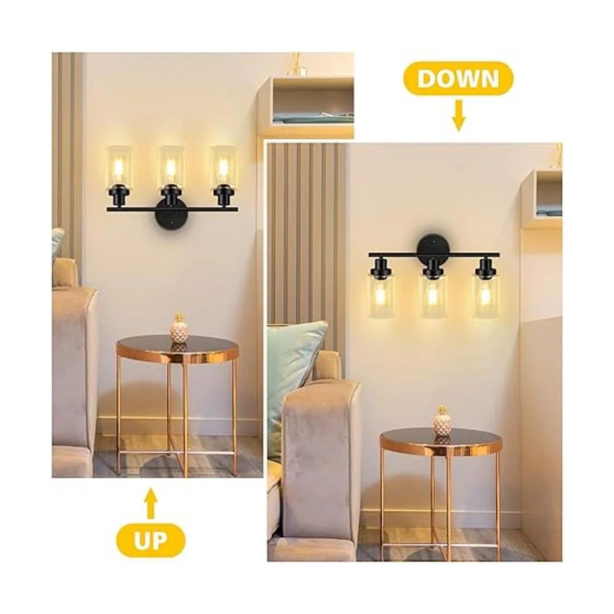 Unicozin 3 luces de tocador lámpara de pared negra con_4