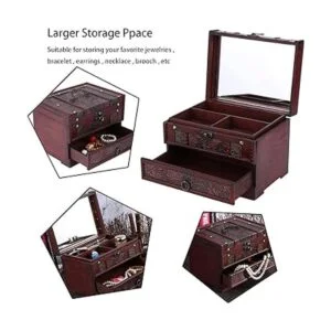 Joyero de madera con espejo caja de joyería clásica de_3