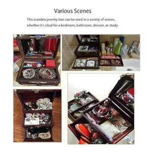 Joyero de madera con espejo caja de joyería clásica de_4