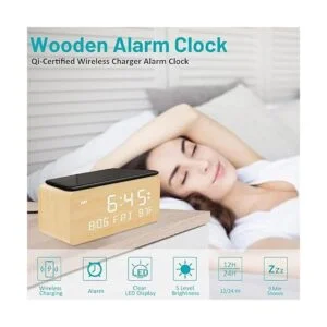 Andoolex Reloj despertador digital de madera cargador_2
