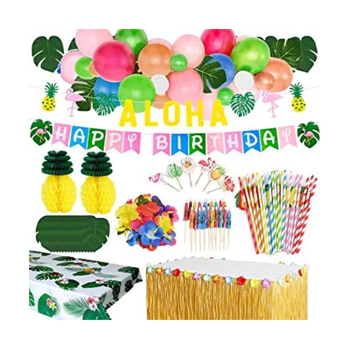 Paquete de decoración de fiesta tropical Luau hawaiana_1