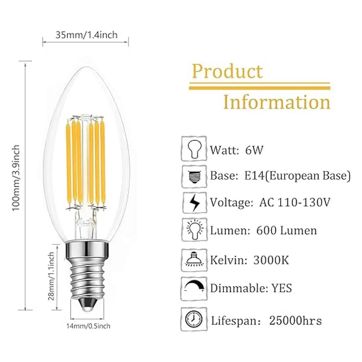 Lamsky Bombilla LED E14 regulable 110 V 600 lúmenes_2